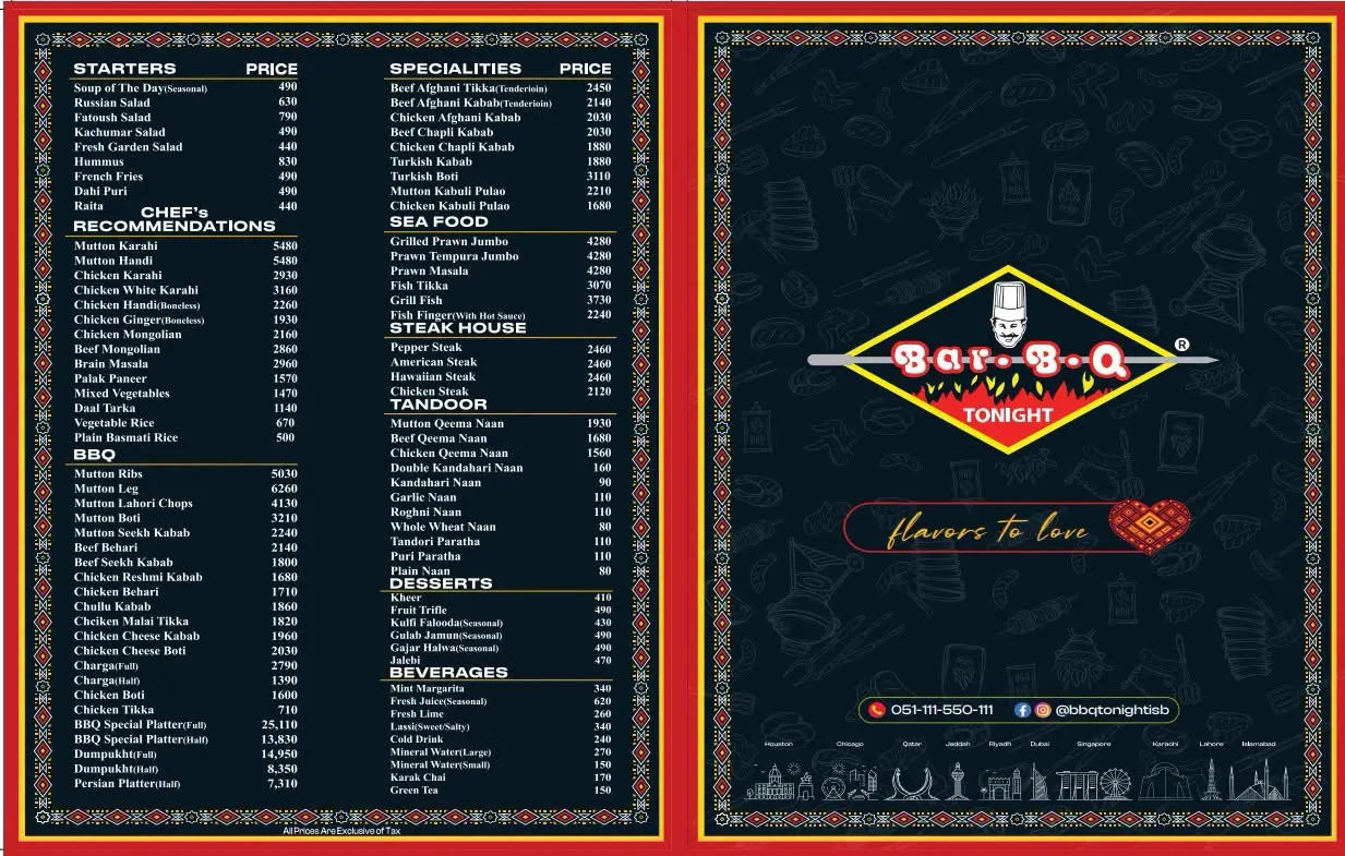 Bar B.Q. Tonight menu, page 1