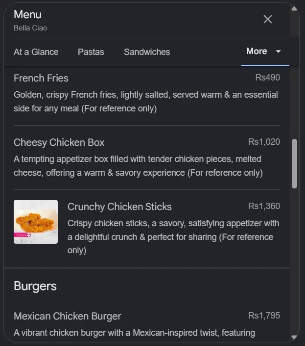 Bella Ciao menu, page 4