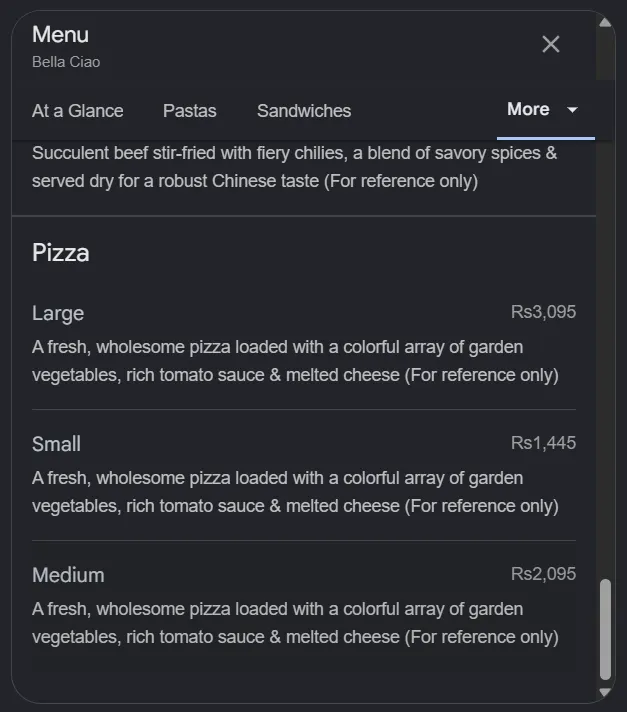 Bella Ciao menu, page 7