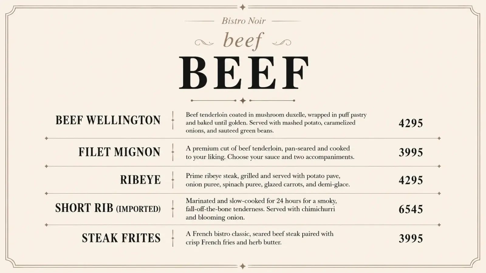Bistro Noir menu, page 4