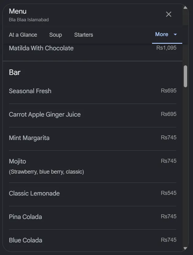 Bla Blaa Islamabad menu, page 3
