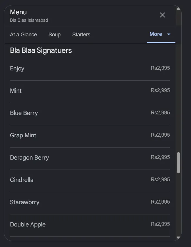 Bla Blaa Islamabad menu, page 8