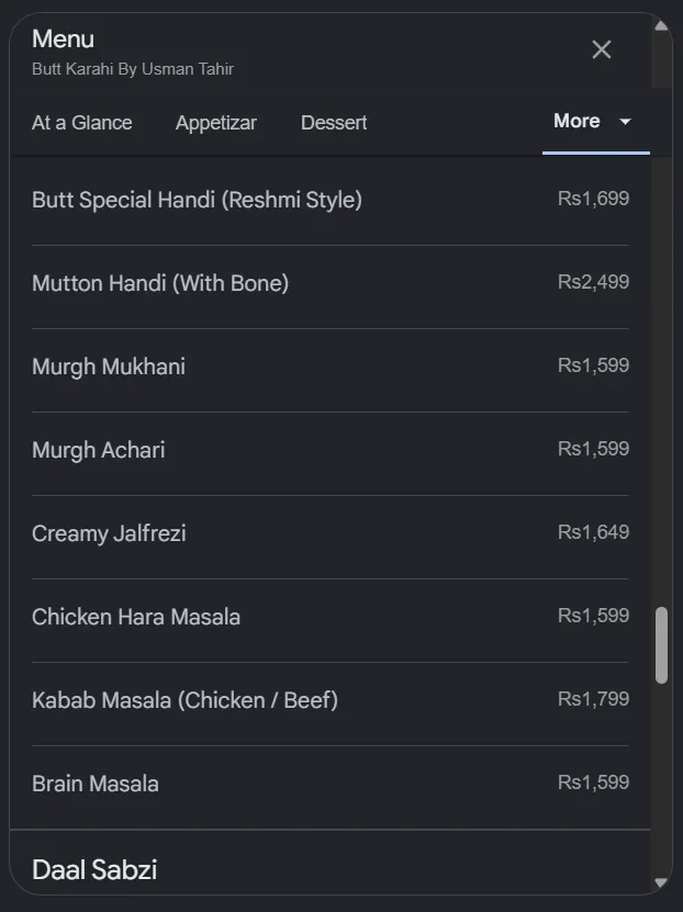 Butt Karahi by Usman Tahir menu, page 8