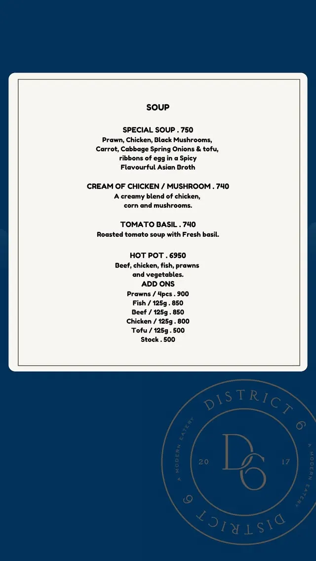 District 6 menu, page 1