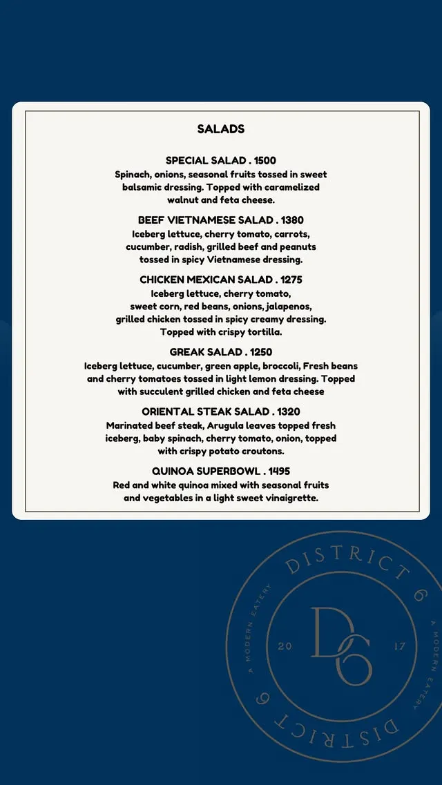 District 6 menu, page 2