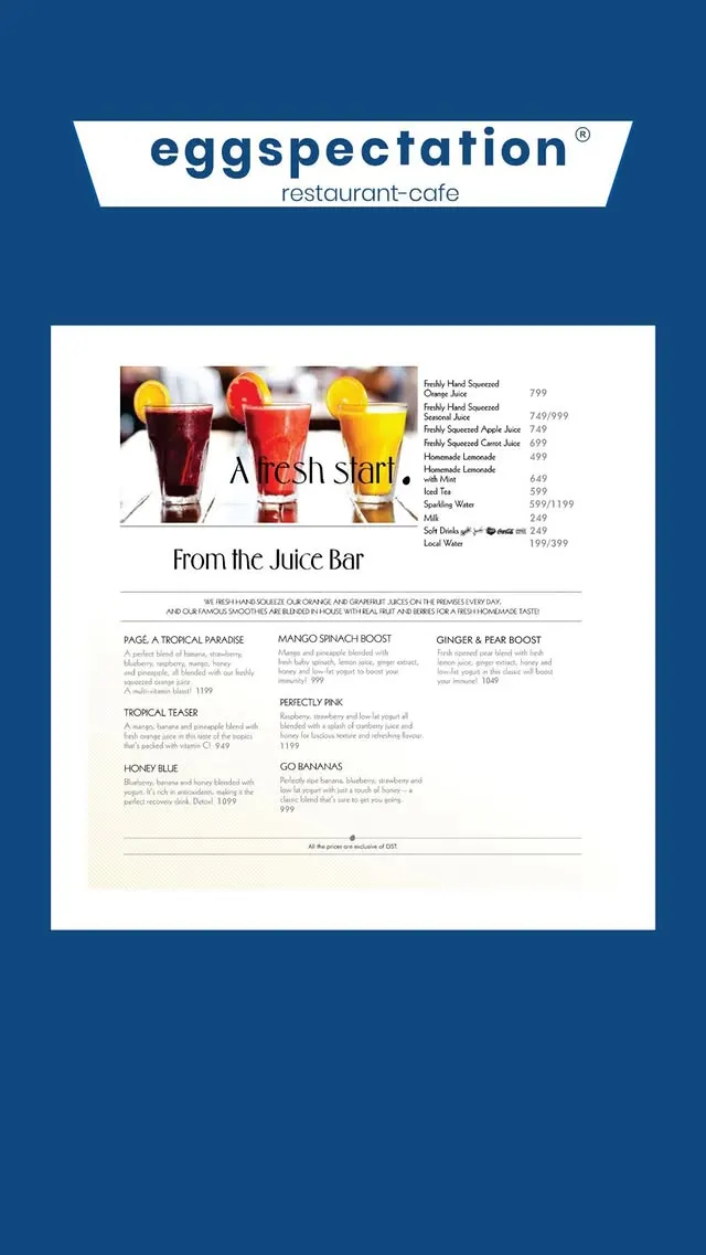 Eggspectation menu, page 1