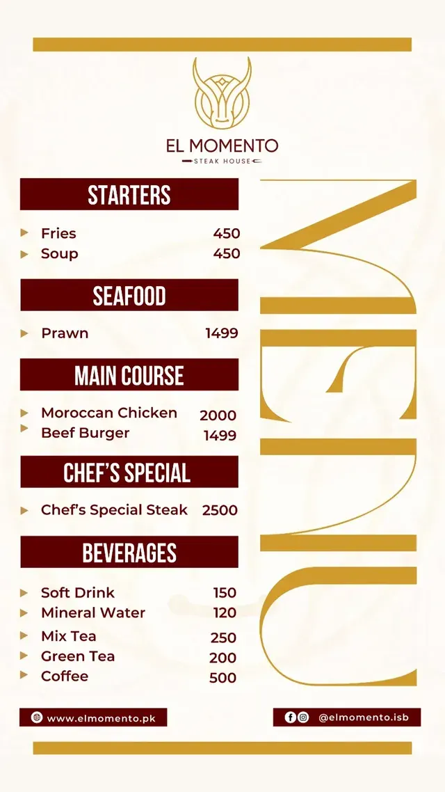 El Momento menu, page 1