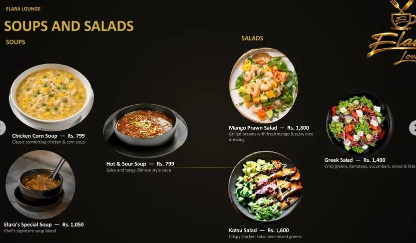 Elara Lounge menu, page 1