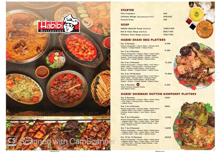 Habibi Restaurant menu, page 1