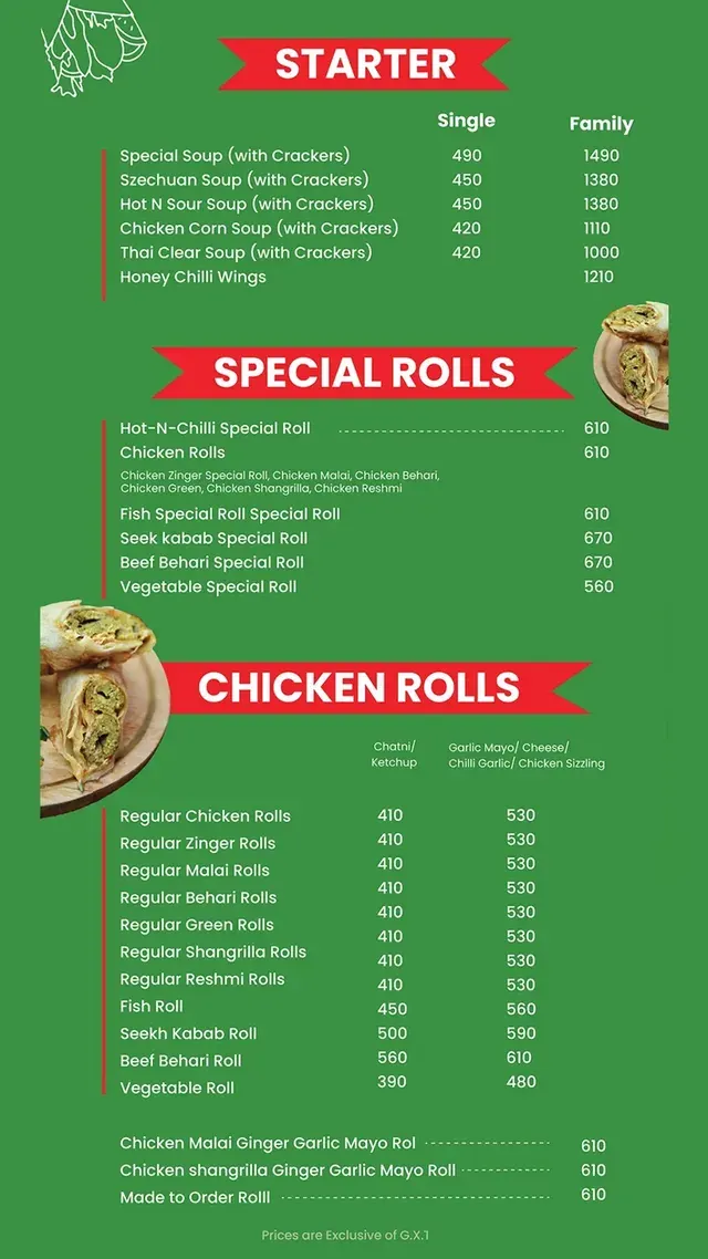 Hot N Chilli menu, page 1