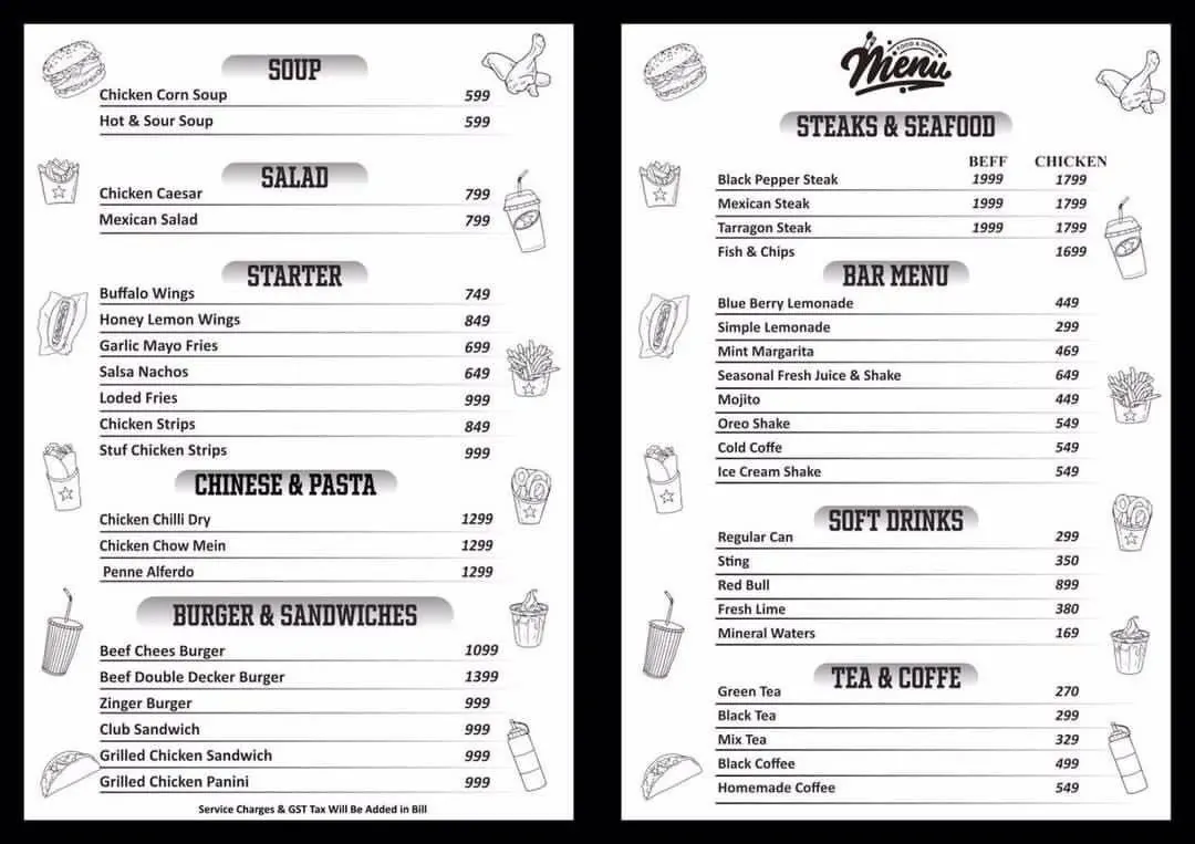 Irish Islamabad menu, page 1