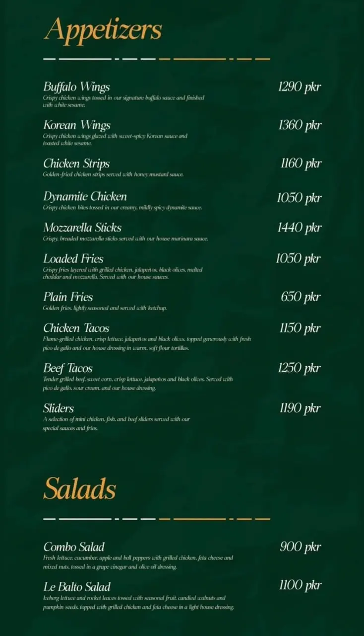 Le Balto menu, page 1