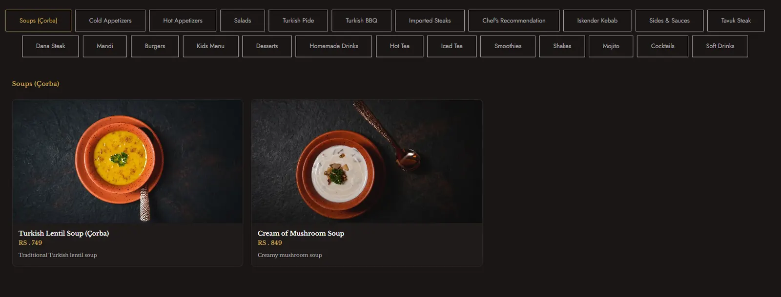 Mehmet Sultan Steakhouse menu, page 1