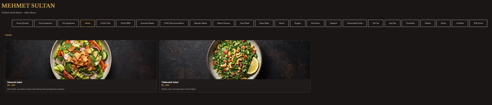 Mehmet Sultan Steakhouse menu, page 4