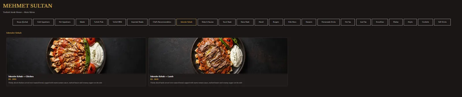 Mehmet Sultan Steakhouse menu, page 9