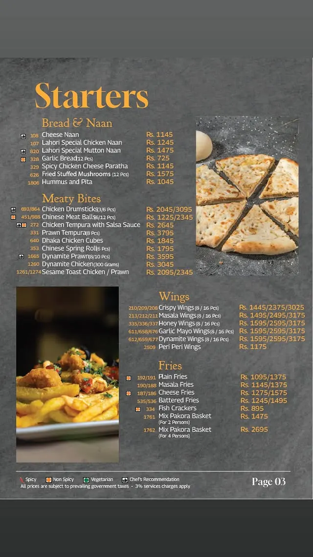 Monal Downtown menu, page 1