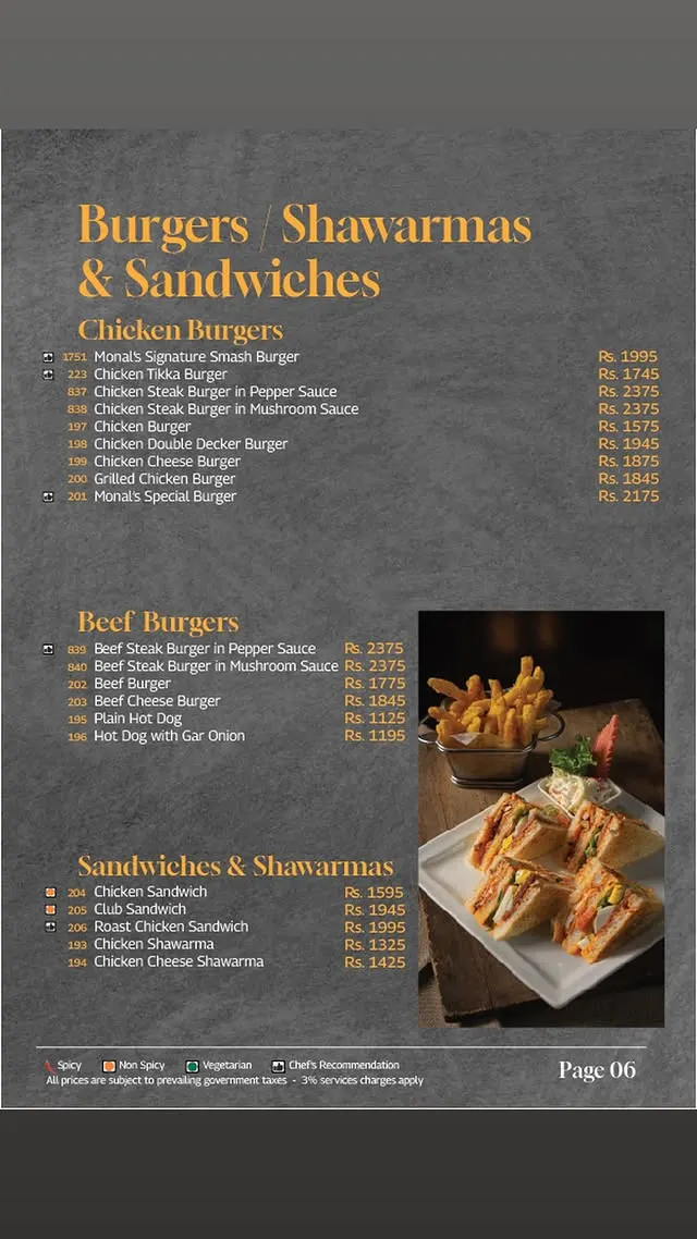 Monal Downtown menu, page 3