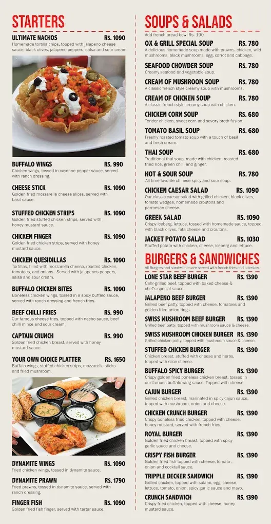 Ox & Grill Steakhouse menu, page 1