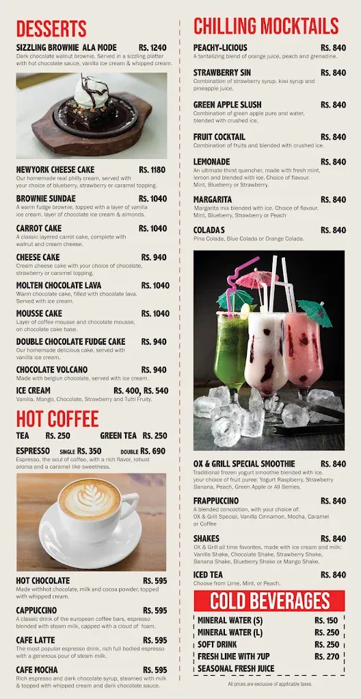 Ox & Grill Steakhouse menu, page 3