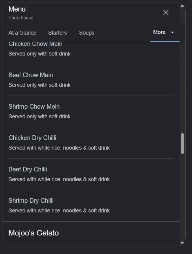 Porterhouse menu, page 7