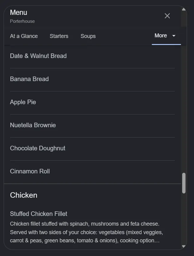 Porterhouse menu, page 9