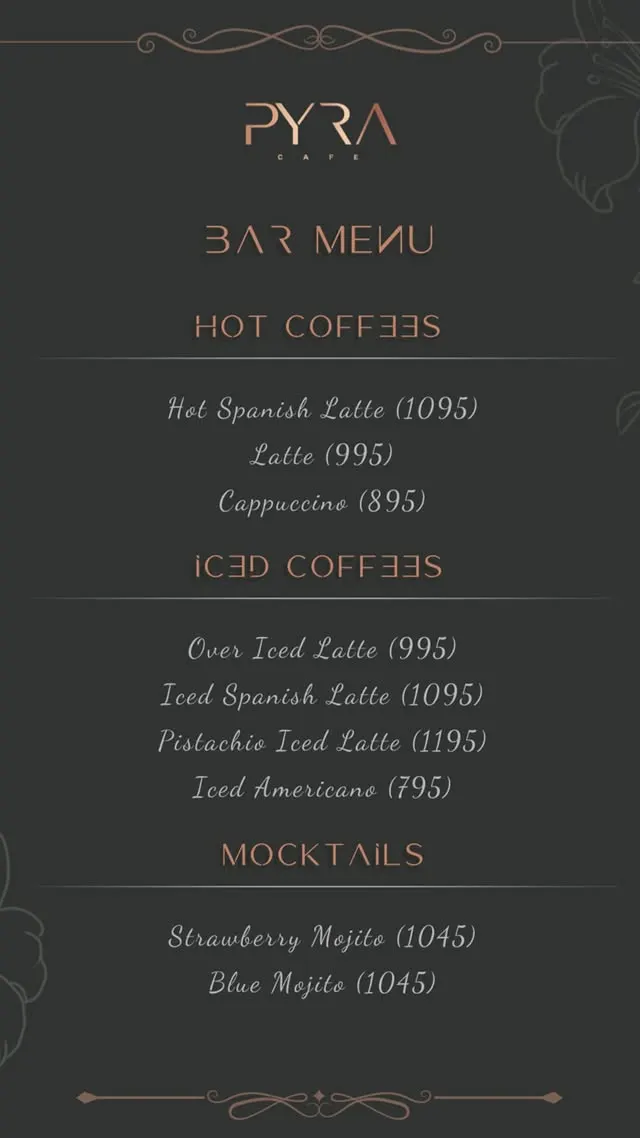 PYRA Cafe menu, page 3