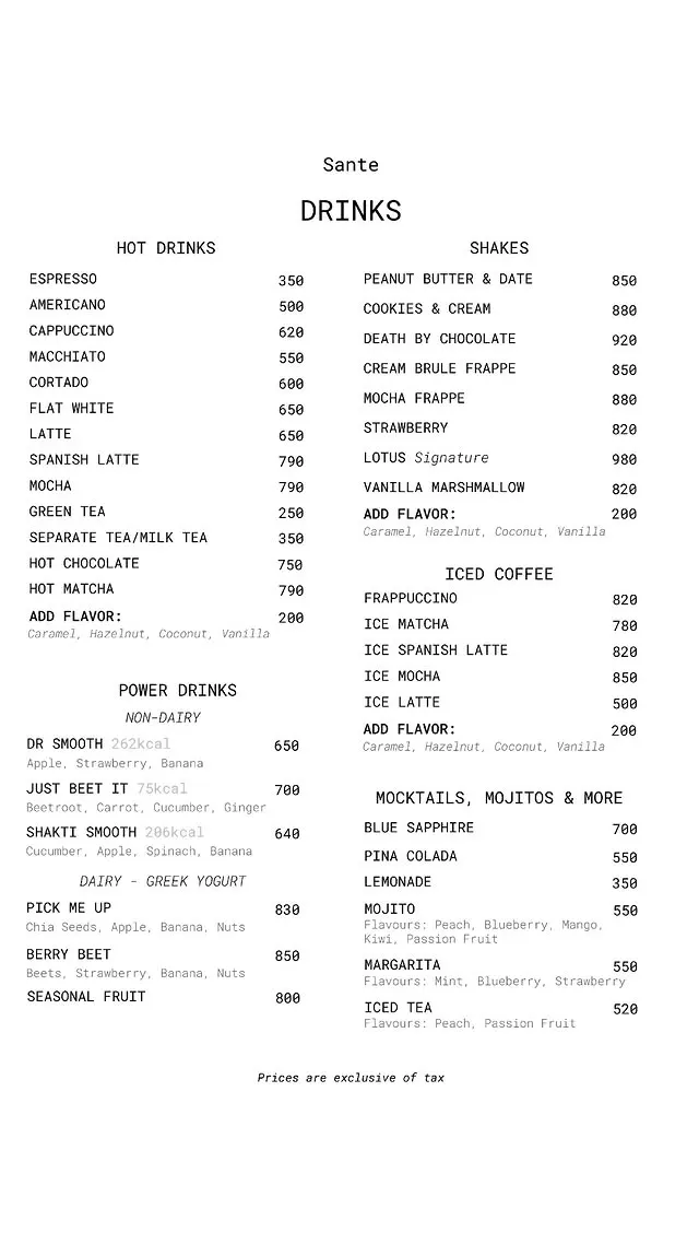 Sante menu, page 8