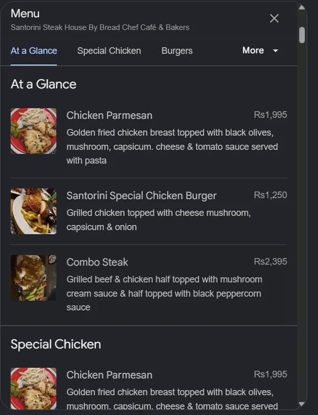 Santorini Steak House menu, page 1