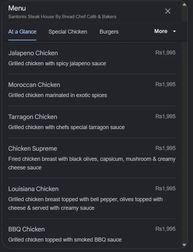 Santorini Steak House menu, page 2