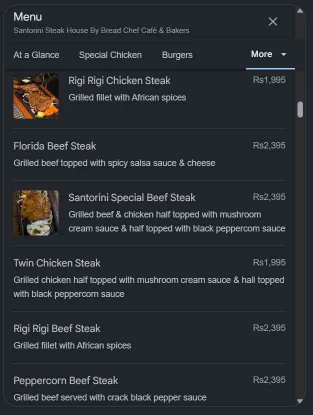 Santorini Steak House menu, page 6