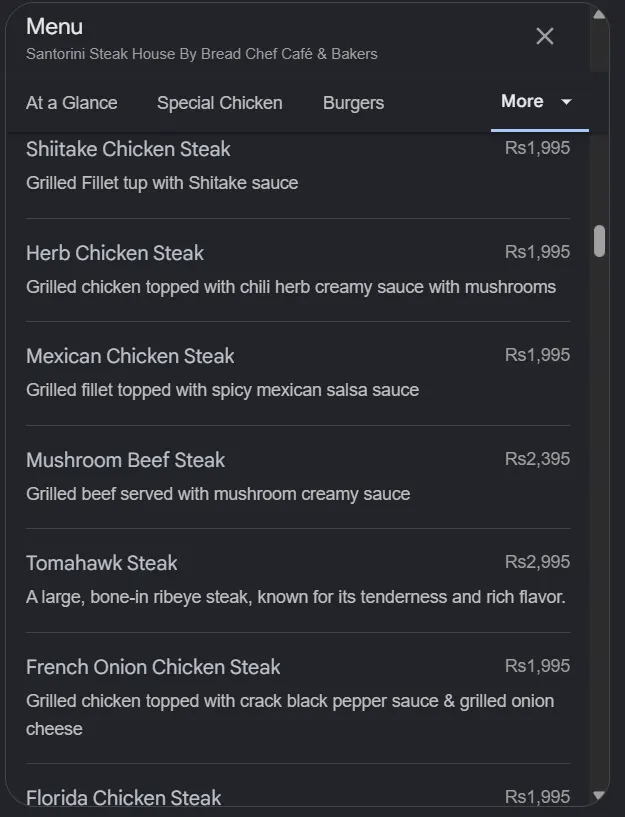 Santorini Steak House menu, page 7