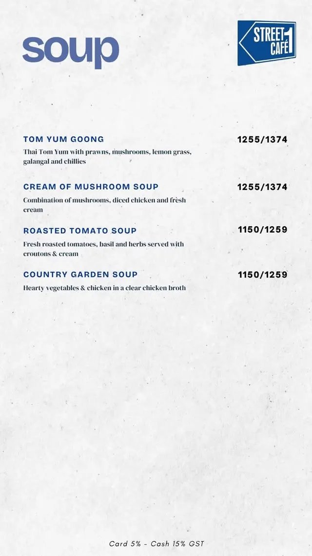 Street 1 Cafe menu, page 1