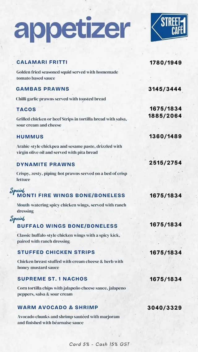 Street 1 Cafe menu, page 2