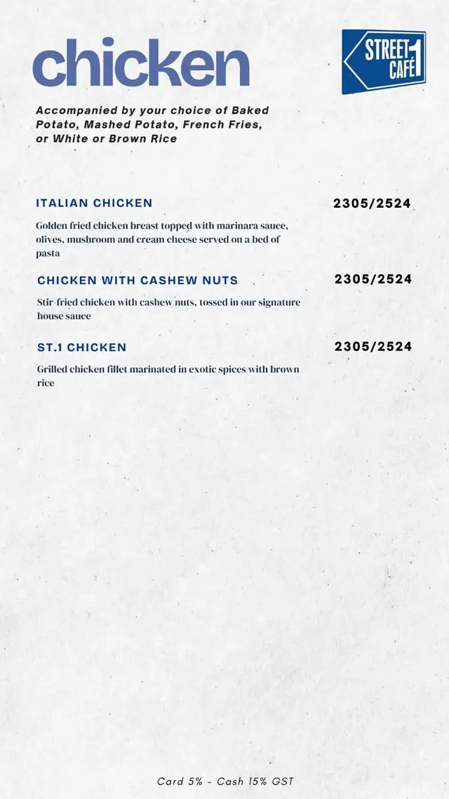 Street 1 Cafe menu, page 5