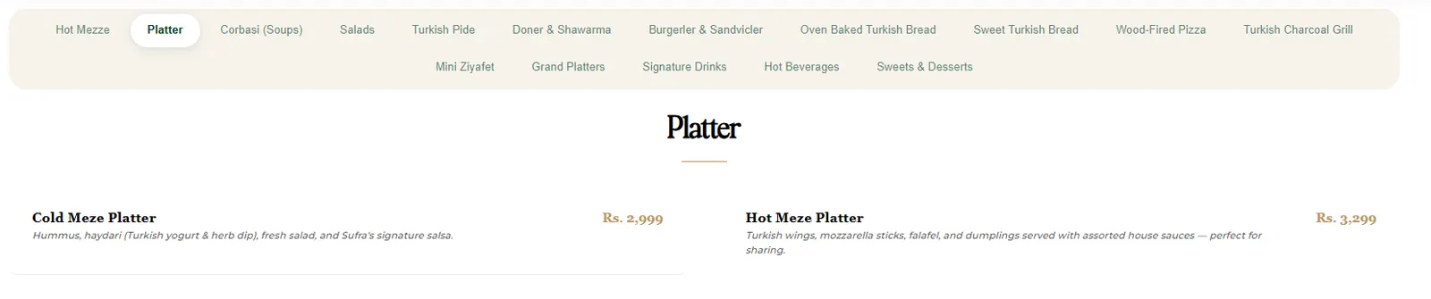 SUFRA Turkish & Mediterranean menu, page 2