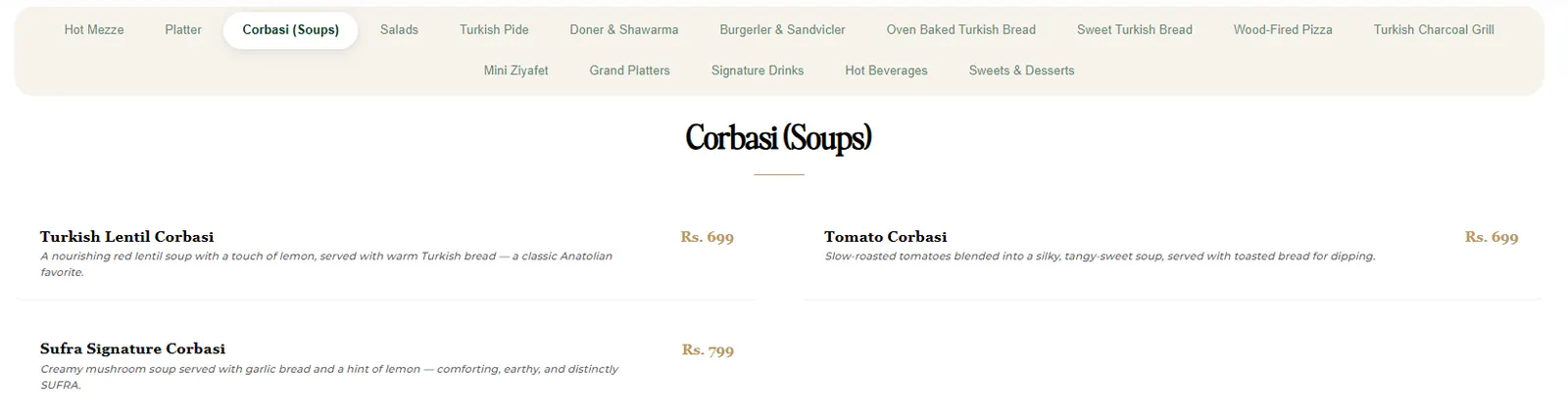 SUFRA Turkish & Mediterranean menu, page 3