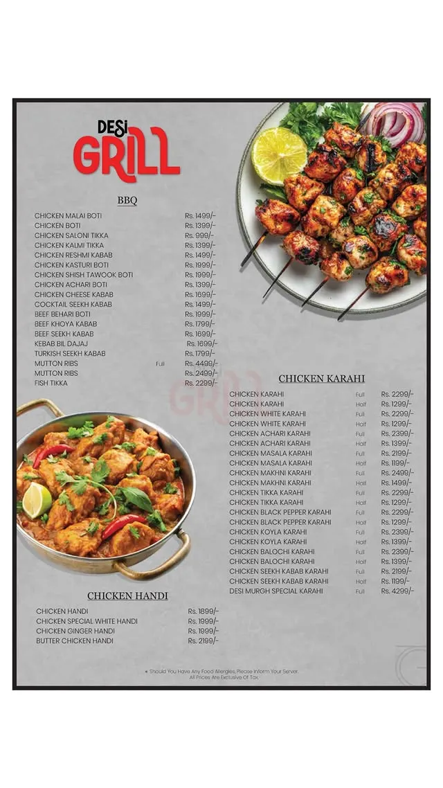 The Grand Central menu, page 1