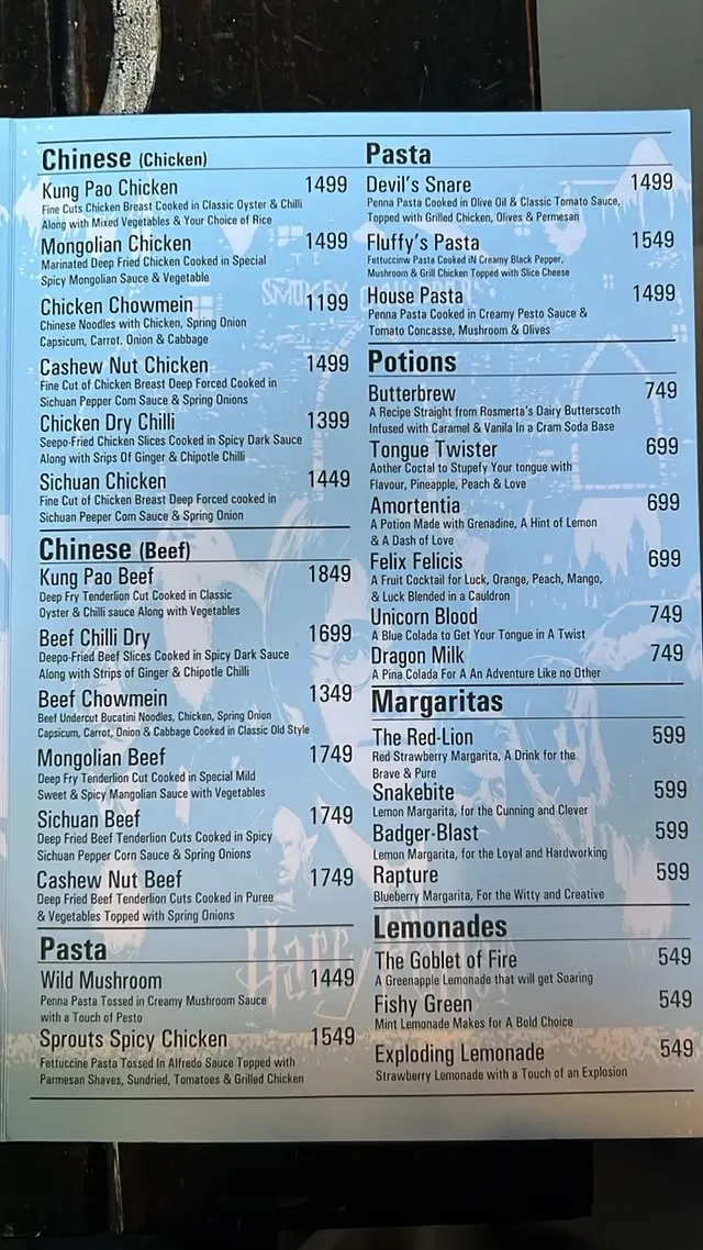 The Smokey Cauldron menu, page 3