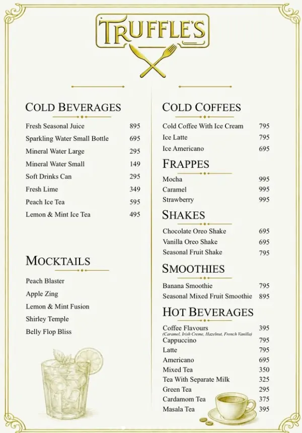 Truffles Restaurant menu, page 1