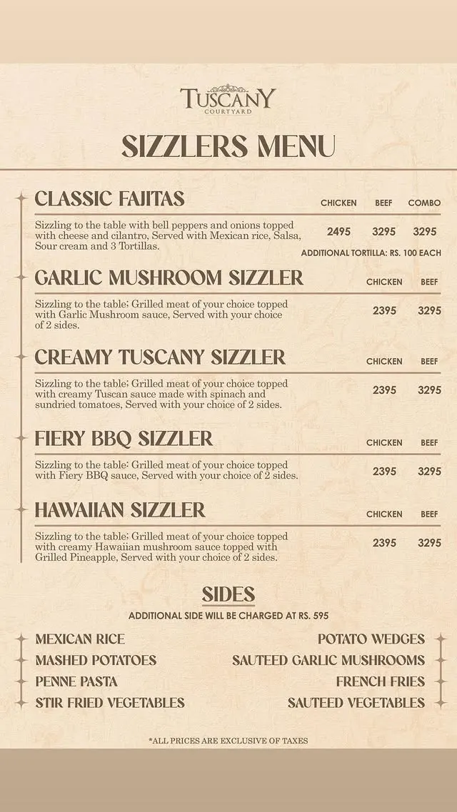 Tuscany Courtyard menu, page 1