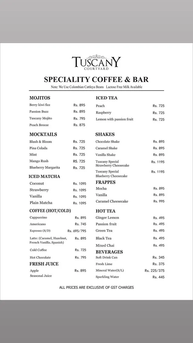 Tuscany Courtyard menu, page 9