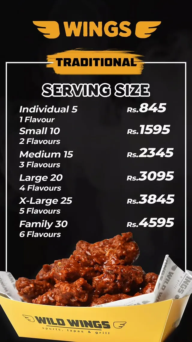 Wild Wings menu, page 2