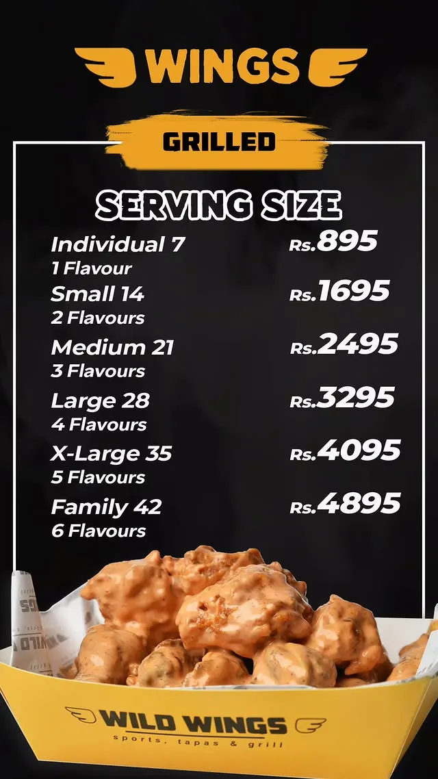 Wild Wings menu, page 3