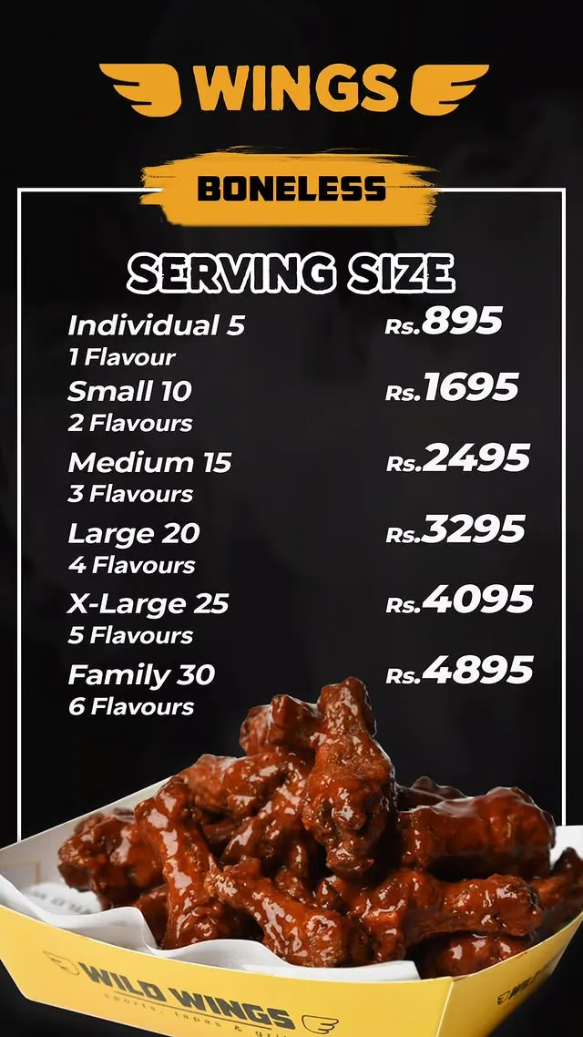 Wild Wings menu, page 4
