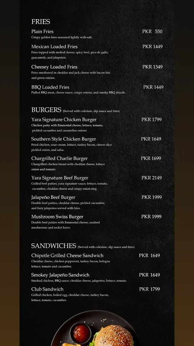 Yara Restaurant, Cafe & Hookah Lounge menu, page 1