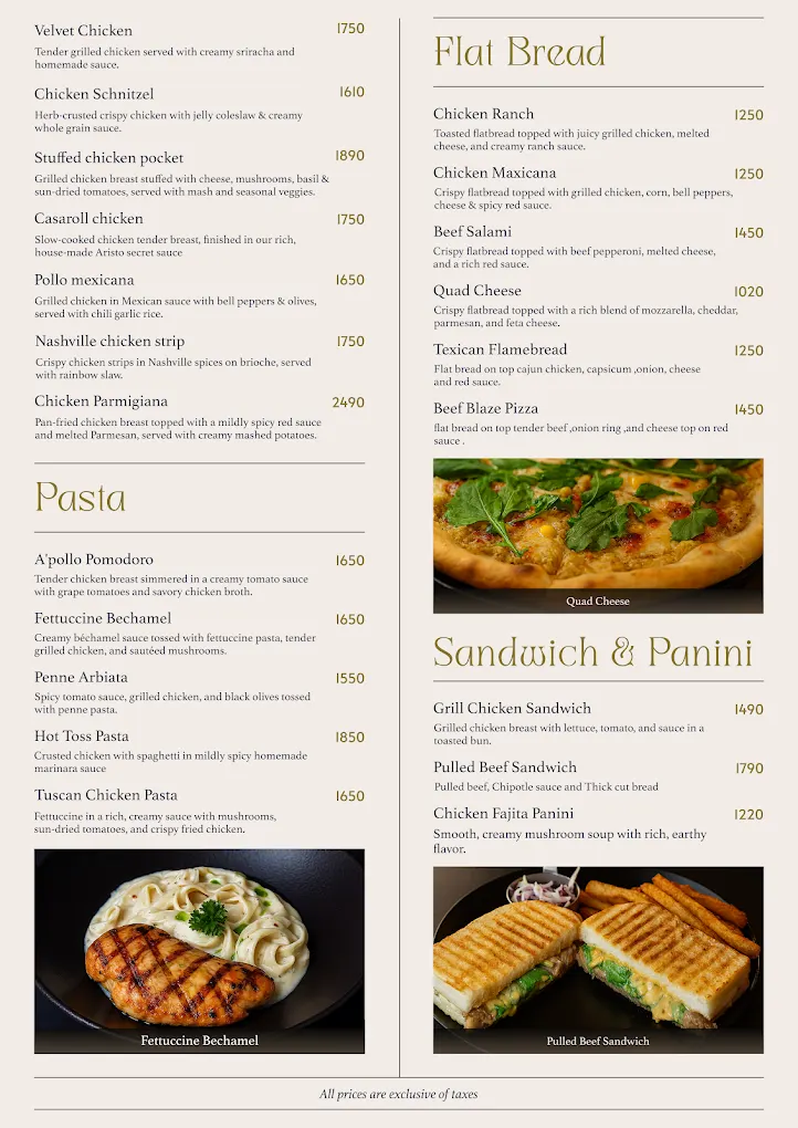 Aristo menu, page 1