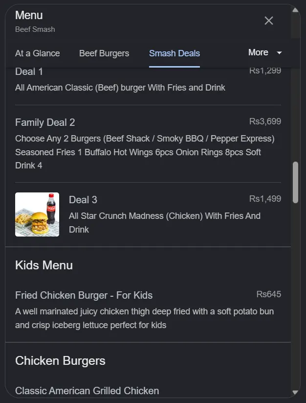 Beef Smash menu, page 4