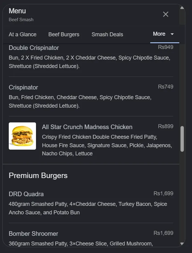 Beef Smash menu, page 5