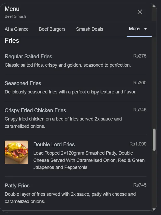 Beef Smash menu, page 6