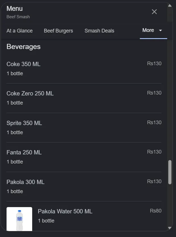 Beef Smash menu, page 7